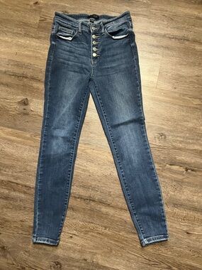 Judy Blue Slim High-Rise Button-Fly Skinny Jeans - Dark Blue Wash